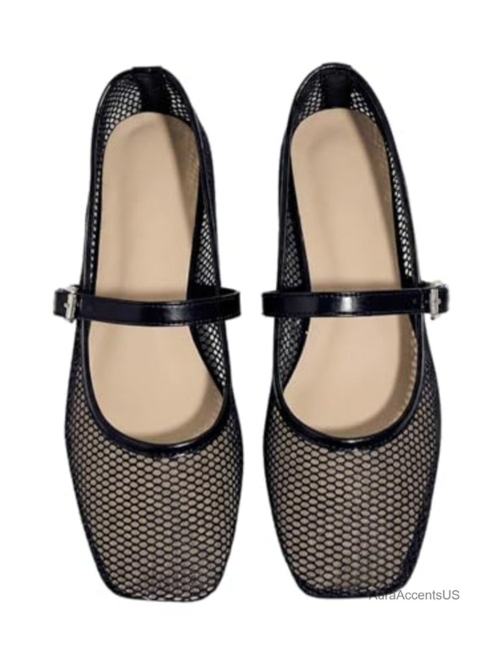 Leopard Mesh Ballet Flats Square Toe Buckle Maryjane Women